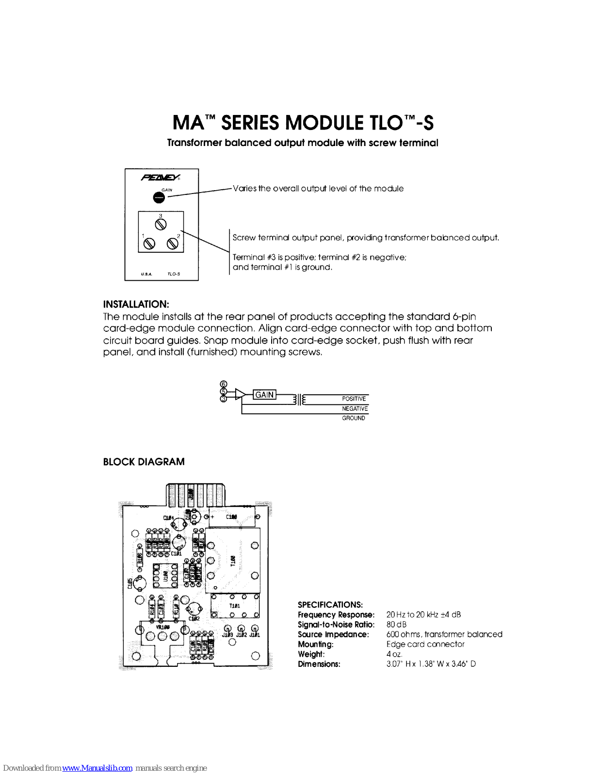 Peavey TLO-S, MA TLO-S User Manual