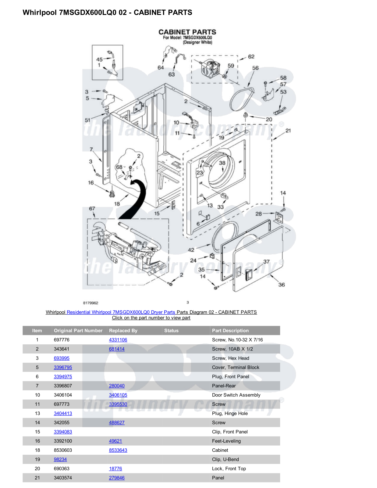 Whirlpool 7MSGDX600LQ0 Parts Diagram