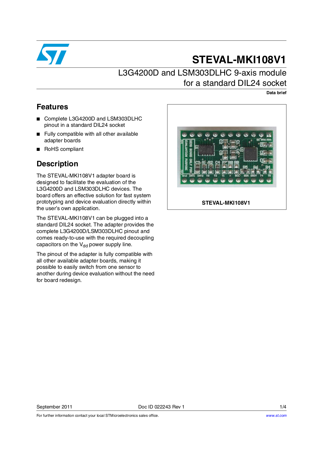 Datasheet MKI108V1 Datasheet (ST) - ManualMachine.com