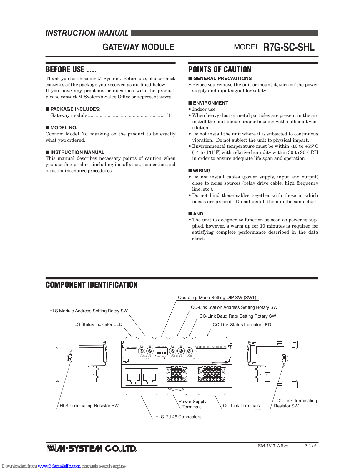 M-system R7G-SC-SHL Instruction Manual