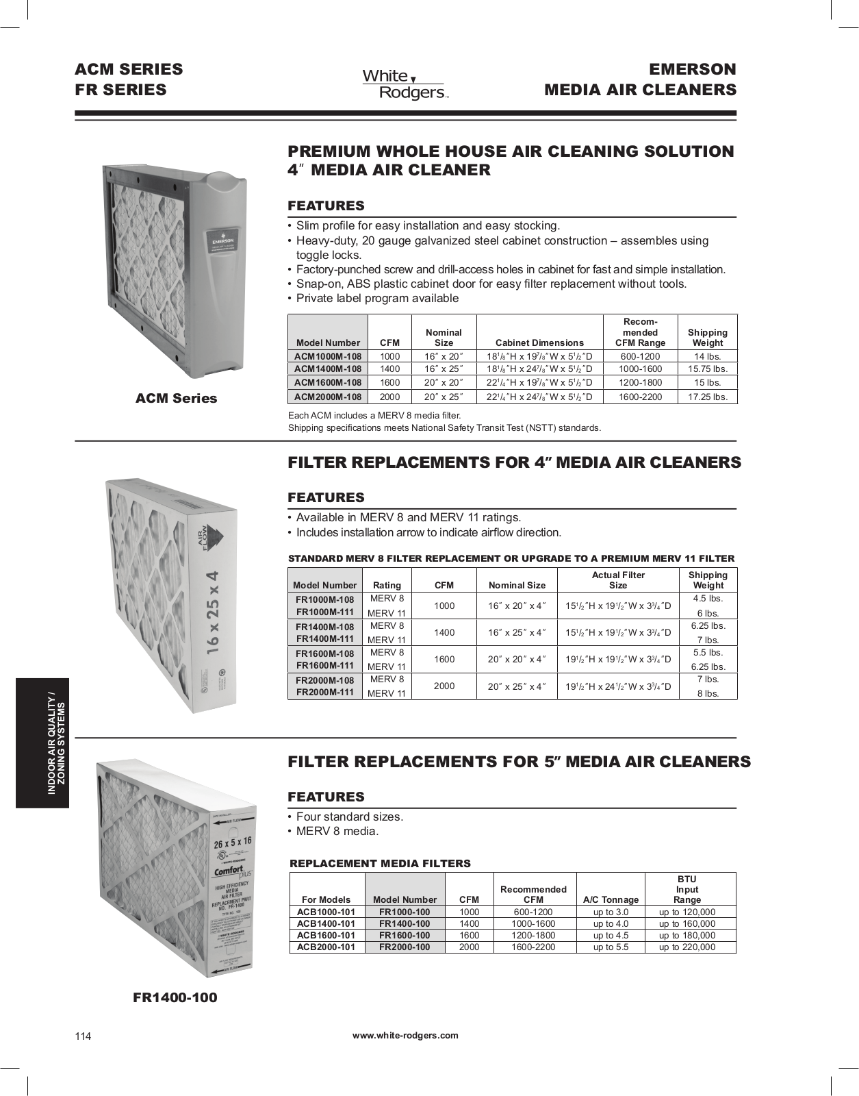 White Rodgers FR1000-100, FR2000-100 Catalog Page