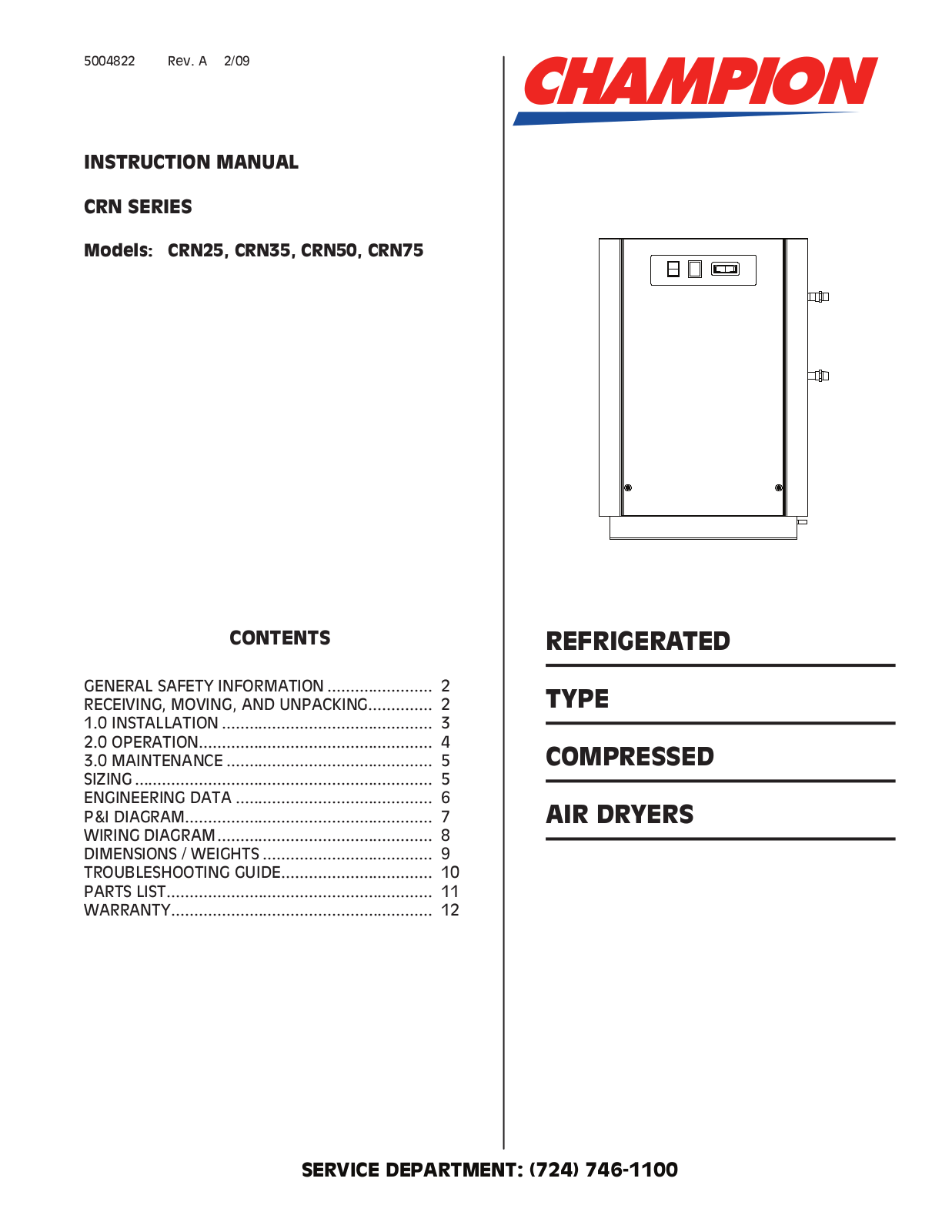 Champion CRN Series, CRN25, CRN50, CRN35, CRN75 Instruction Manual