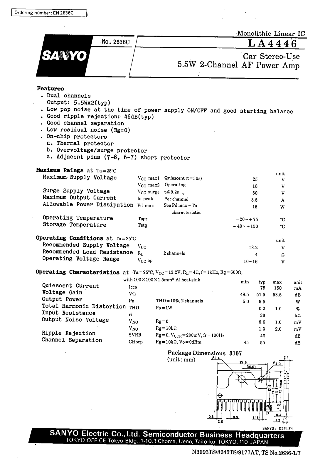 SANYO LA4446 Datasheet