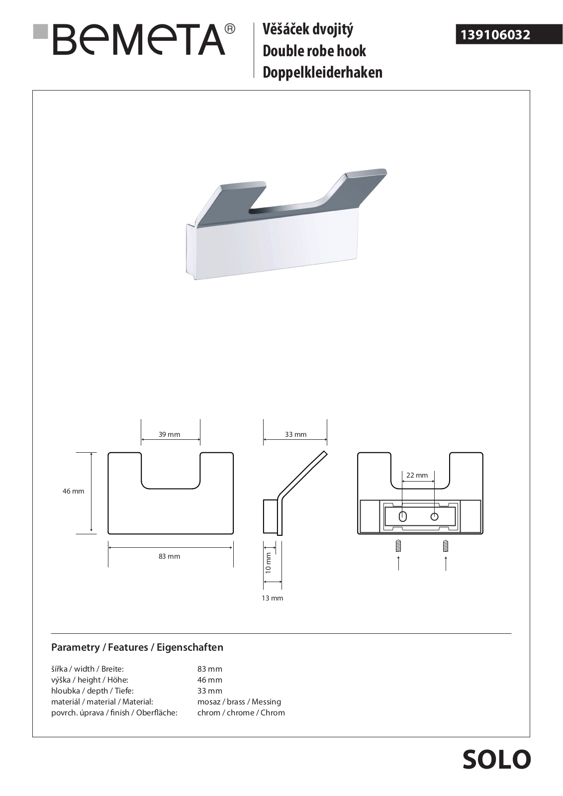 Bemeta Solo 139106032 User guide