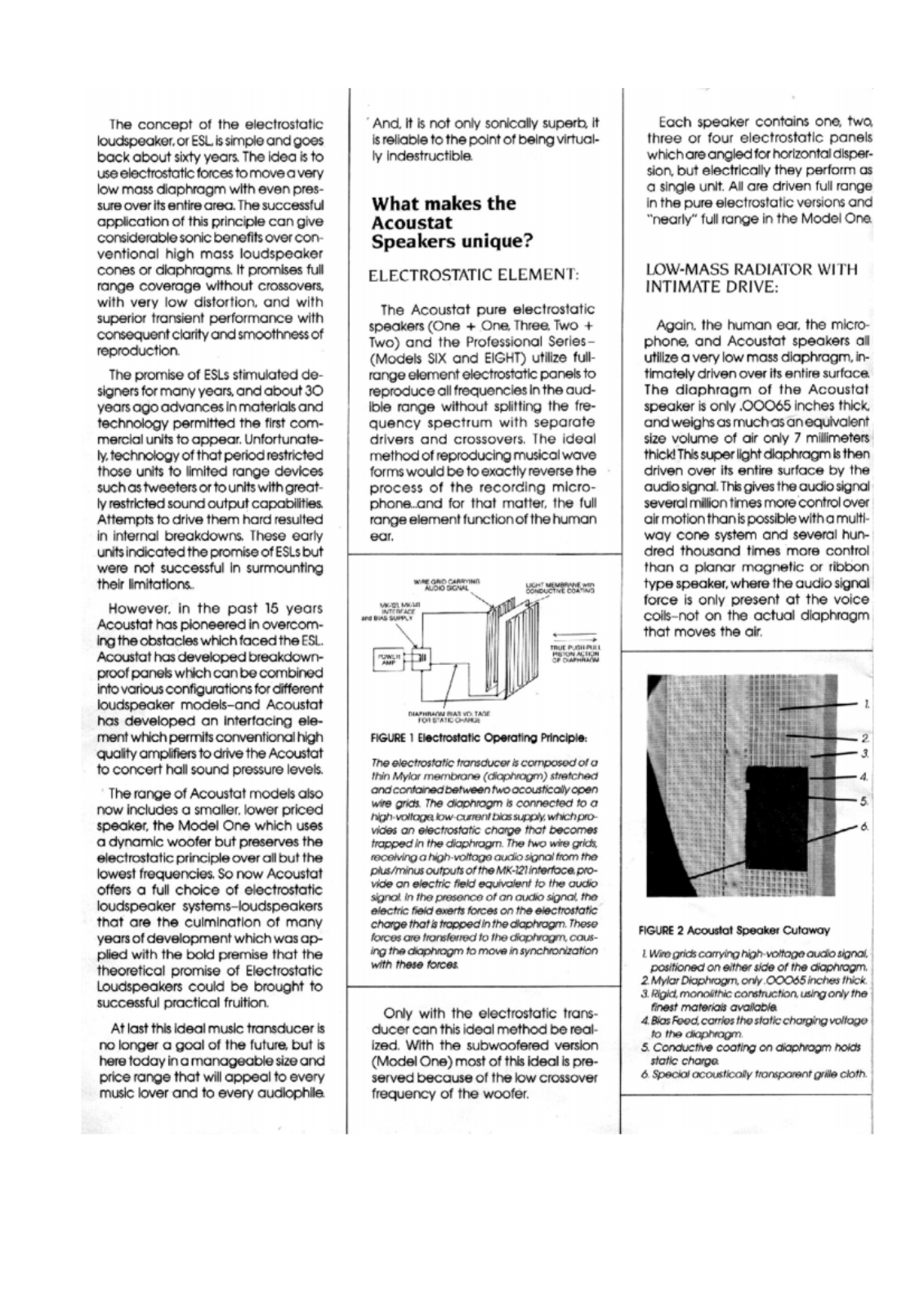 Acoustat 1, 1 plus 1, 2, 2 plus 2 Brochure