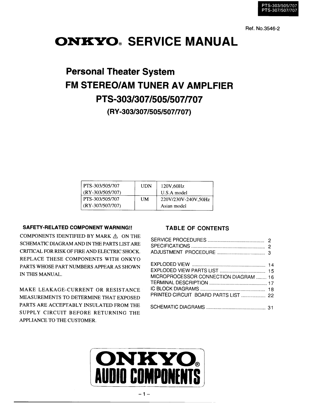 Onkyo RTS RY 303 Service Manual