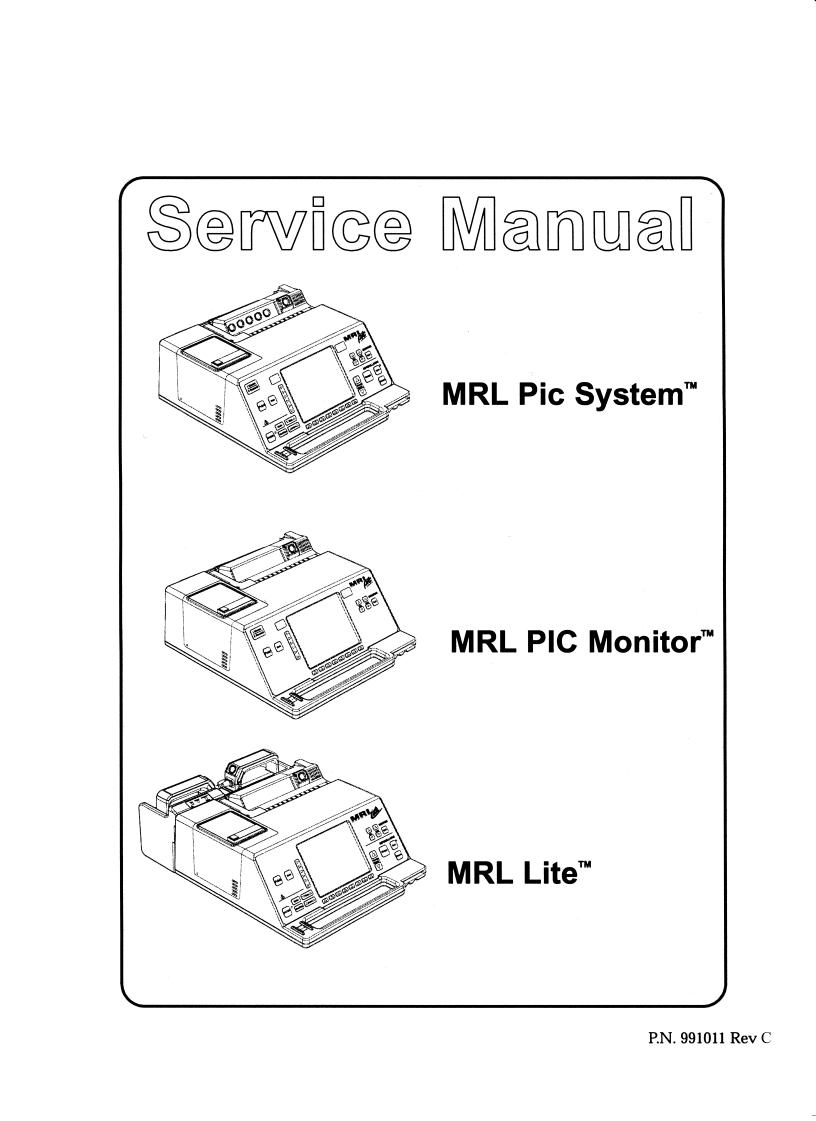Medical Research Laboratories MRL Lite, MRL Pic Monitor, MRL Pic System Service Manual