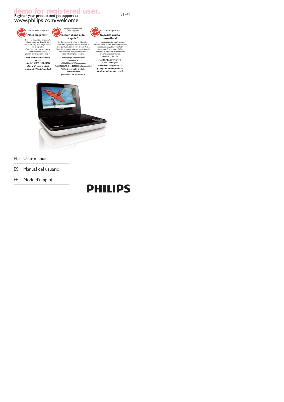 Philips PET741W/07 User Manual
