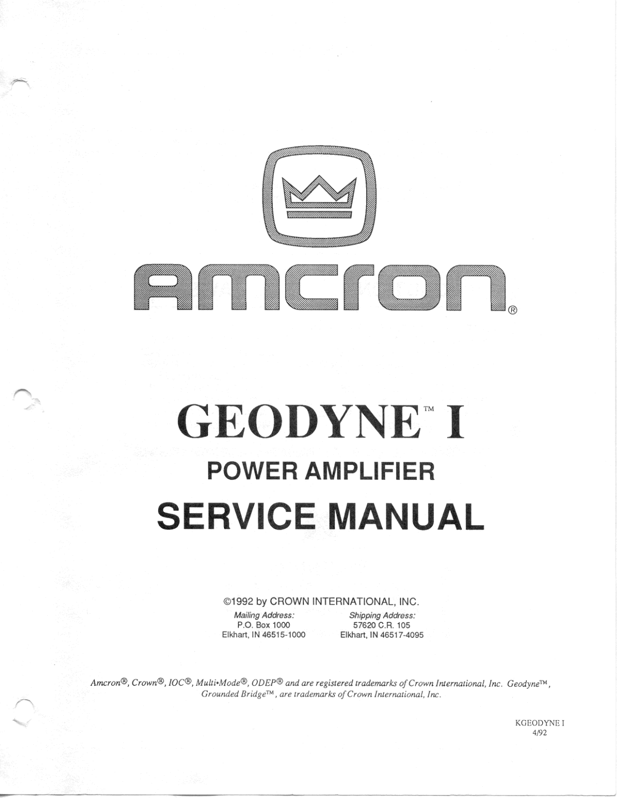 Crown Geodine 1, Geodyne 1 Service manual