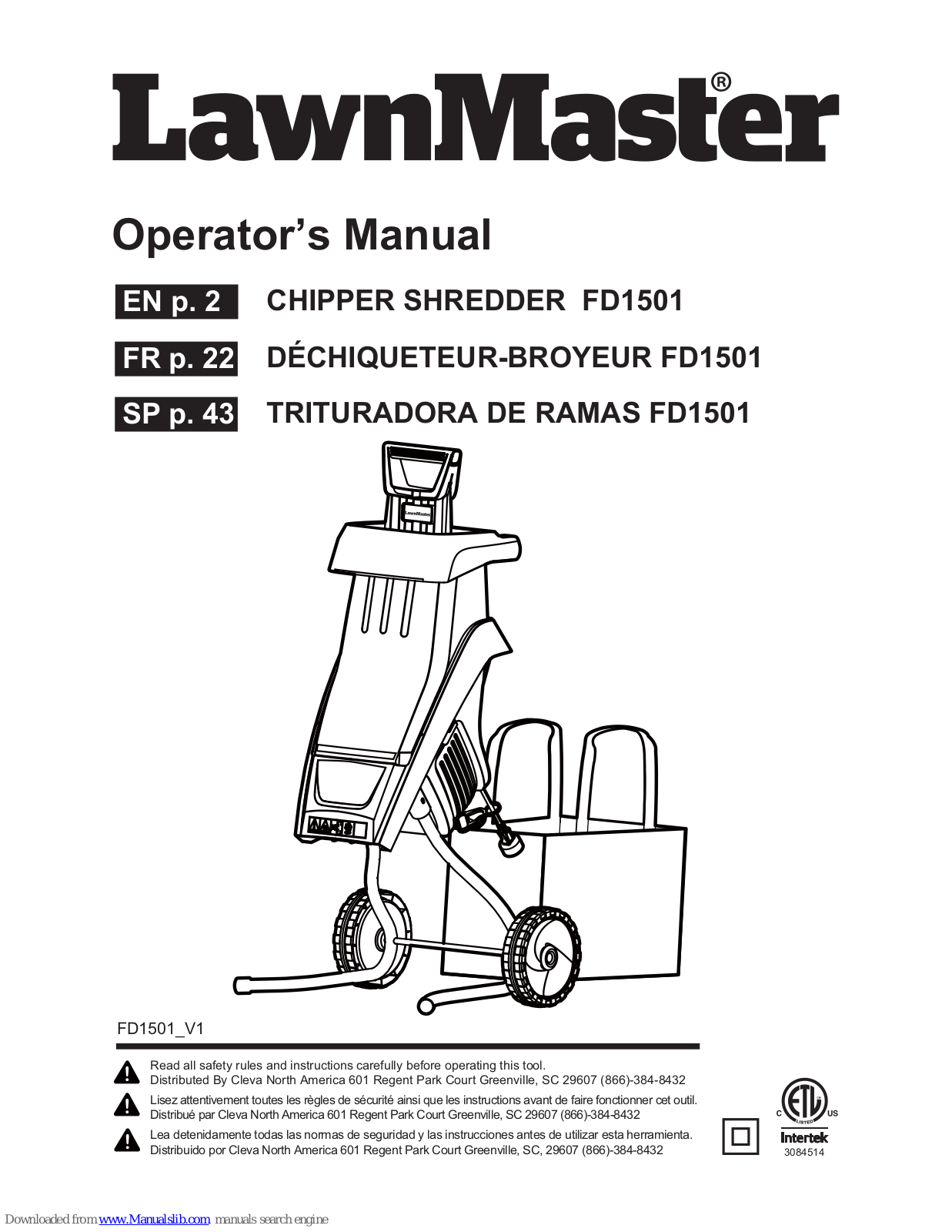 LawnMaster FD1501 Operator's Manual