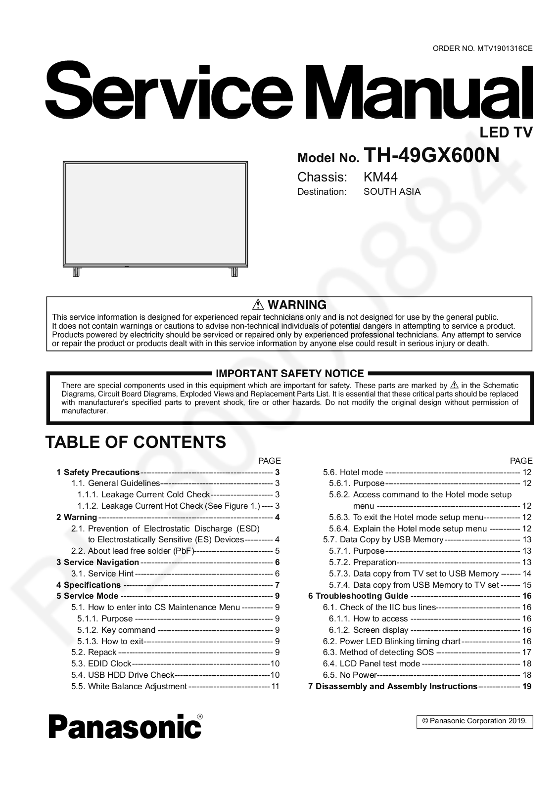 Panasonic TH-49GX600N Schematic