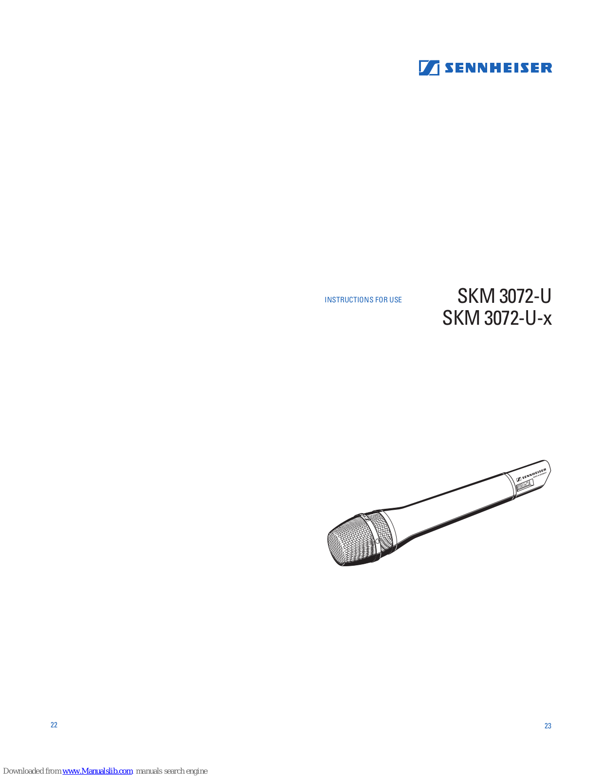 Sennheiser SKM 3072-U-x, SKM 3072, SKM 3072-U - 01-03, SKM 3072-U-X - 01-03 Instructions For Use Manual