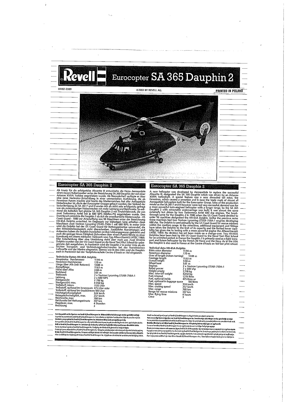 REVELL Eurocopter SA 365 Dauphin 2 User Manual