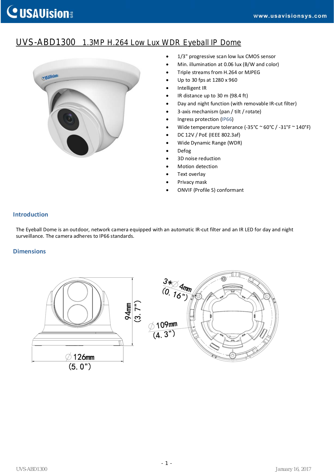 Geovision UVS-ABD1300 Specsheet