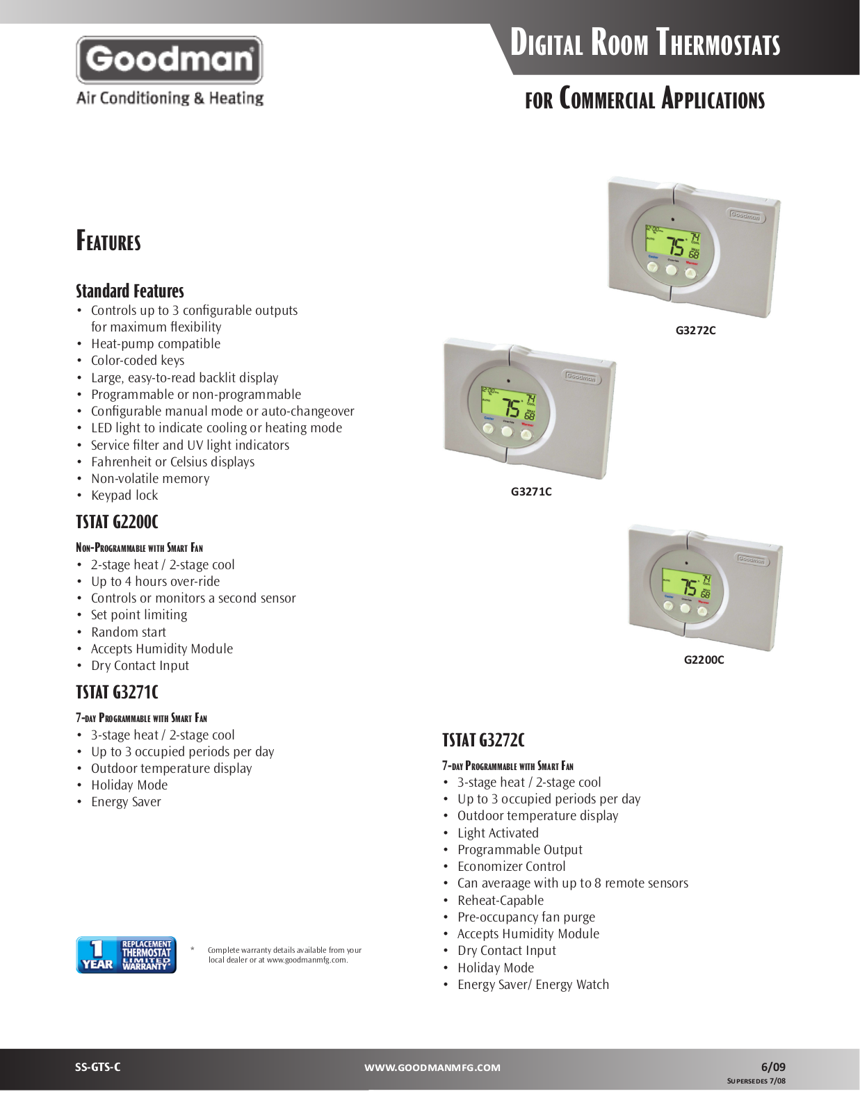 Goodman Mfg G3272C, G3271C, G2200C User Manual