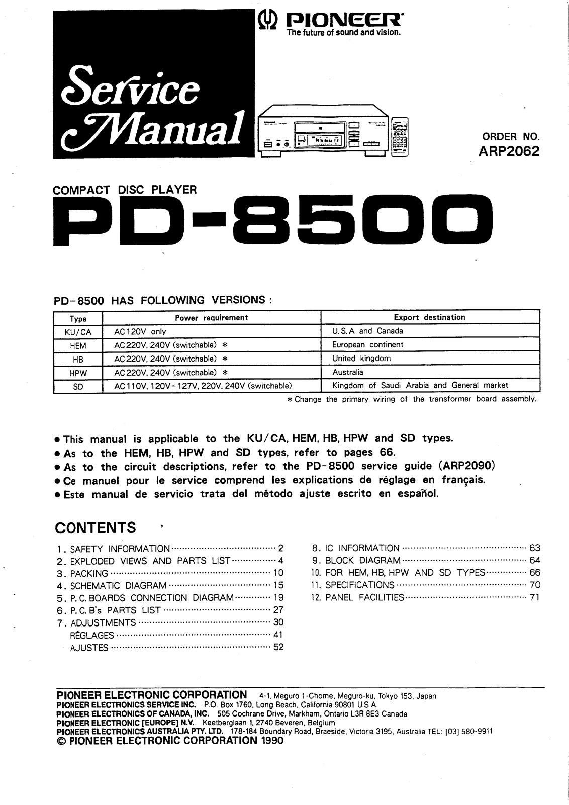 Pioneer PD-8500 Service manual