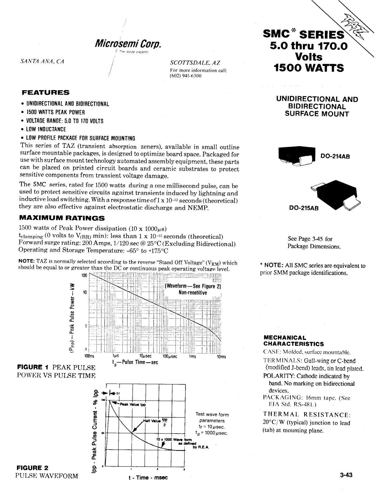 Microsemi Corporation SMCG10, SMCG100, SMCG110A, SMCG110C, SMCG110CA Datasheet