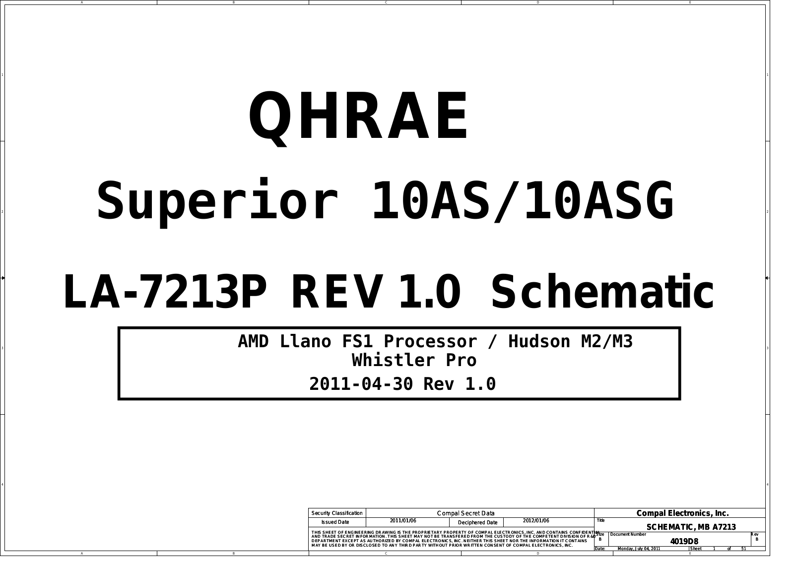 Compal LA-7213P QHRAE Superior 10AS, Satellite P775D, LA-7213P QHRAE Superior 10ASG Schematic