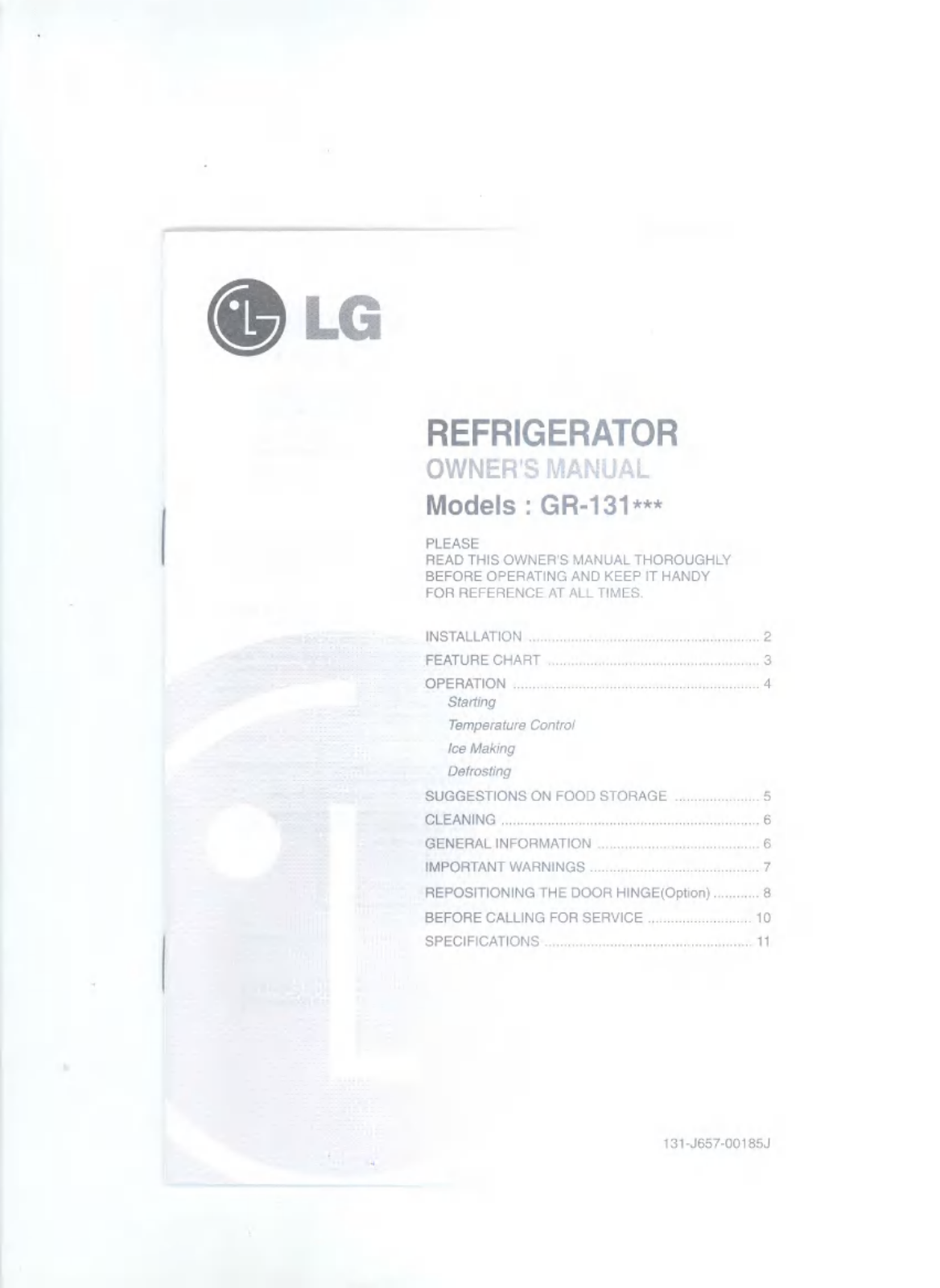 LG GR-131SFF Owner’s Manual