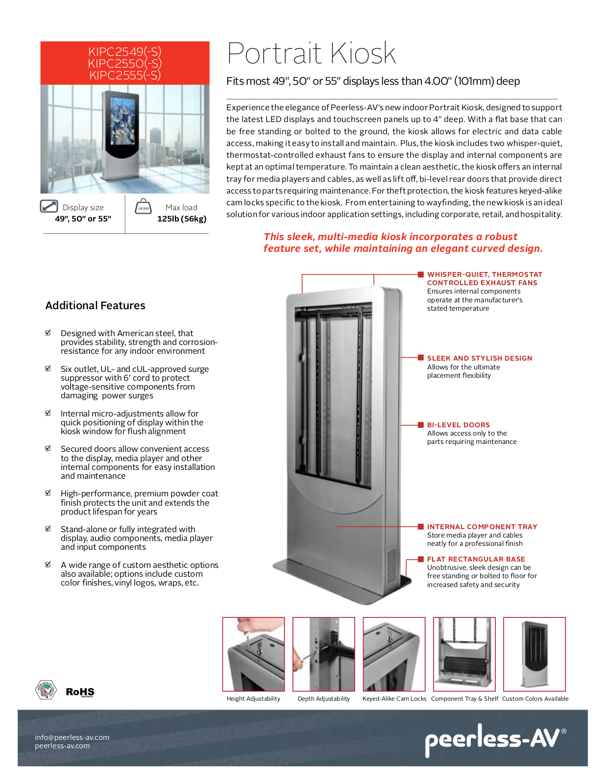 Peerless-AV KIPC2555SC, KIPC2555SC-S, KIPC2555C, KIPC2555C-S, KIPC2555B Specsheet