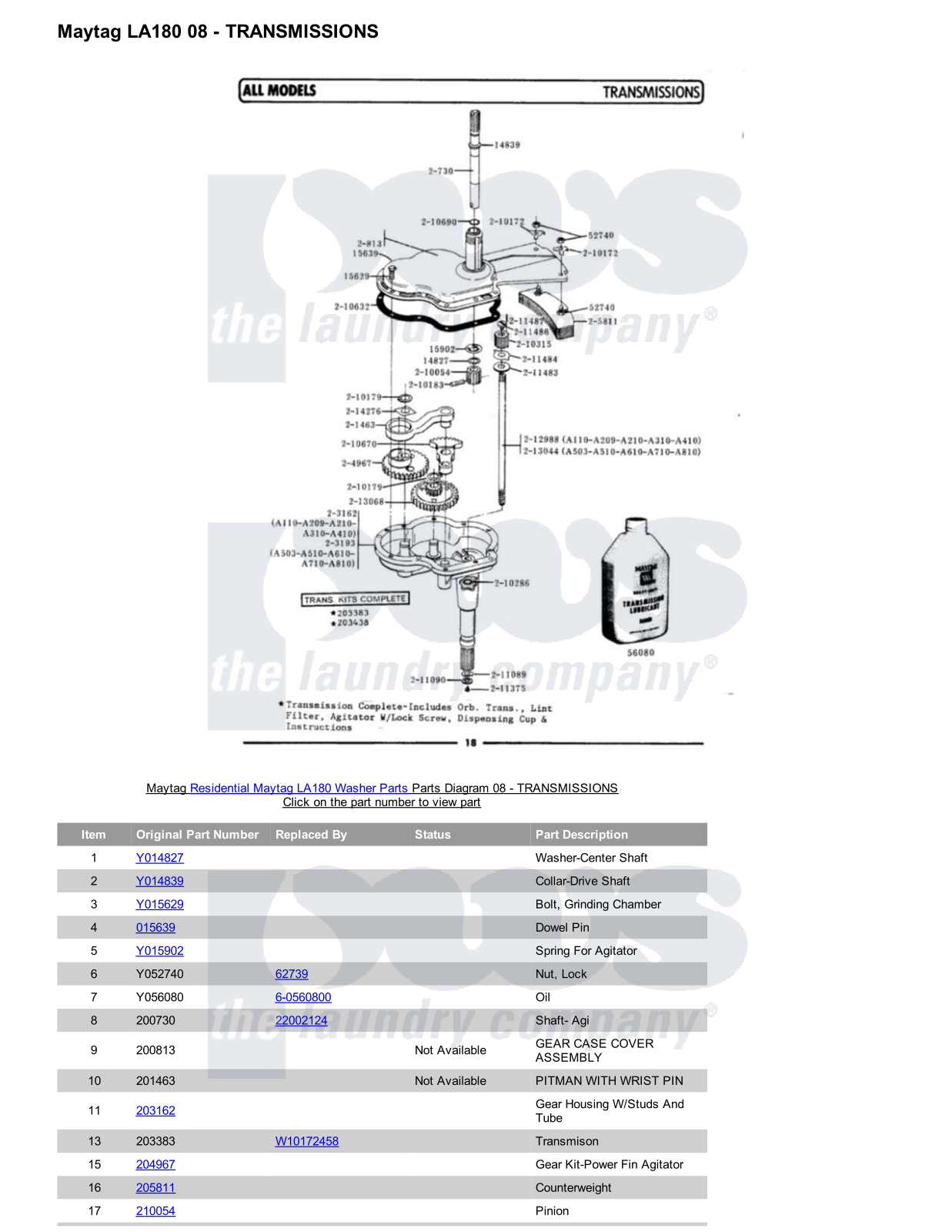 Maytag LA180 Parts Diagram