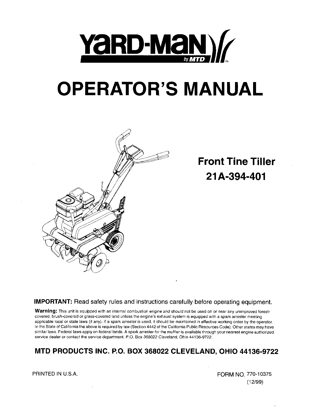 Yard-Man 21A-394-401 User Manual