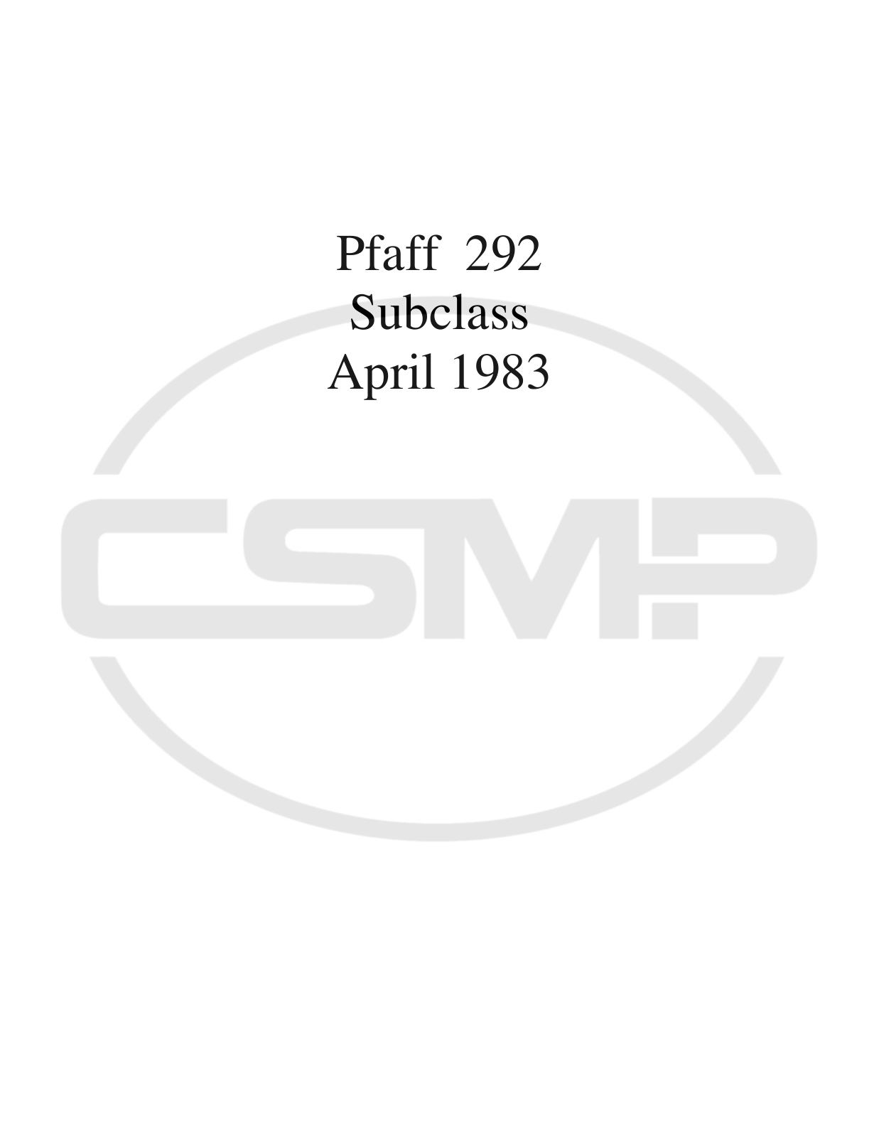 Pfaff 292 Parts Book