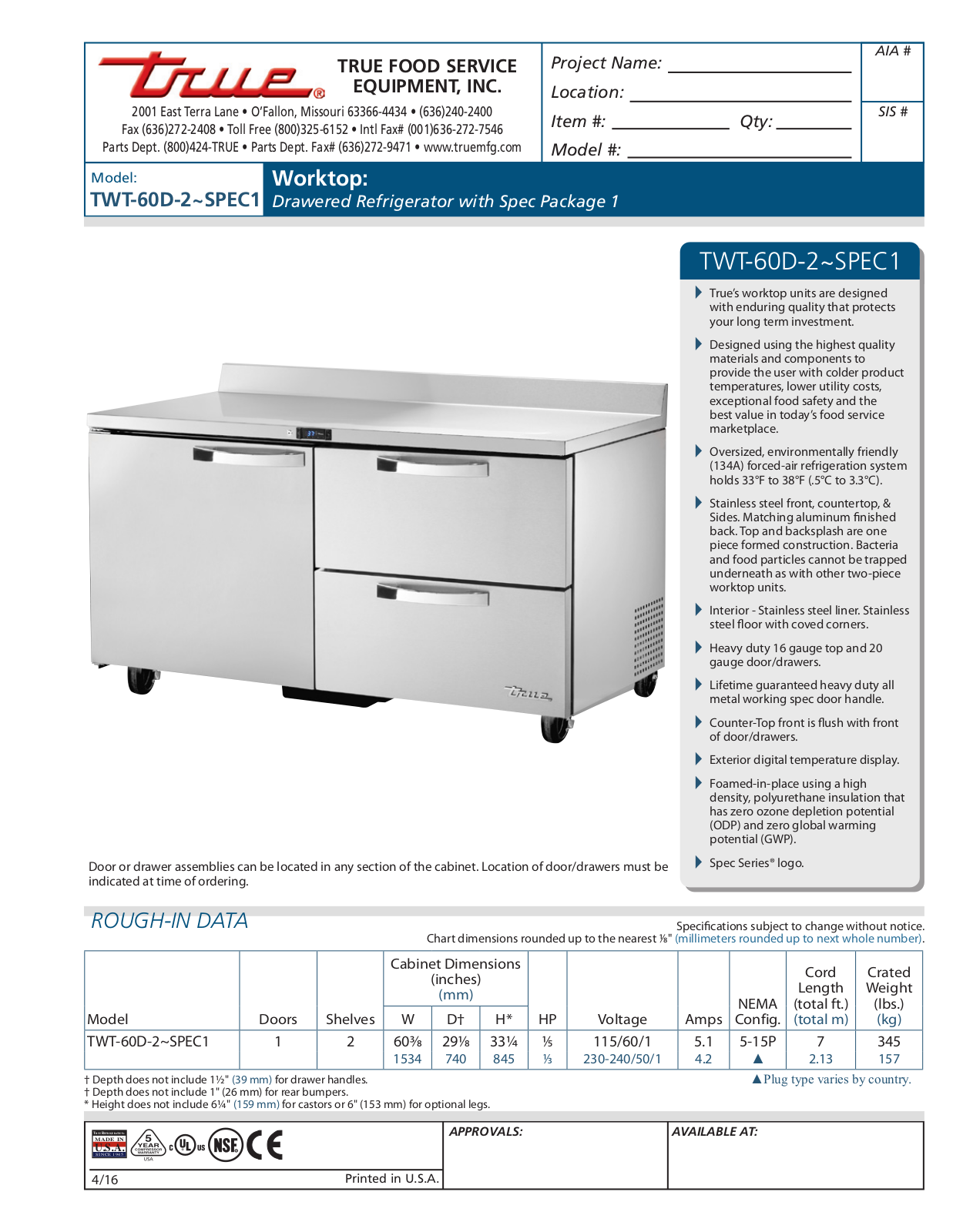 True TWT-60D-2 User Manual