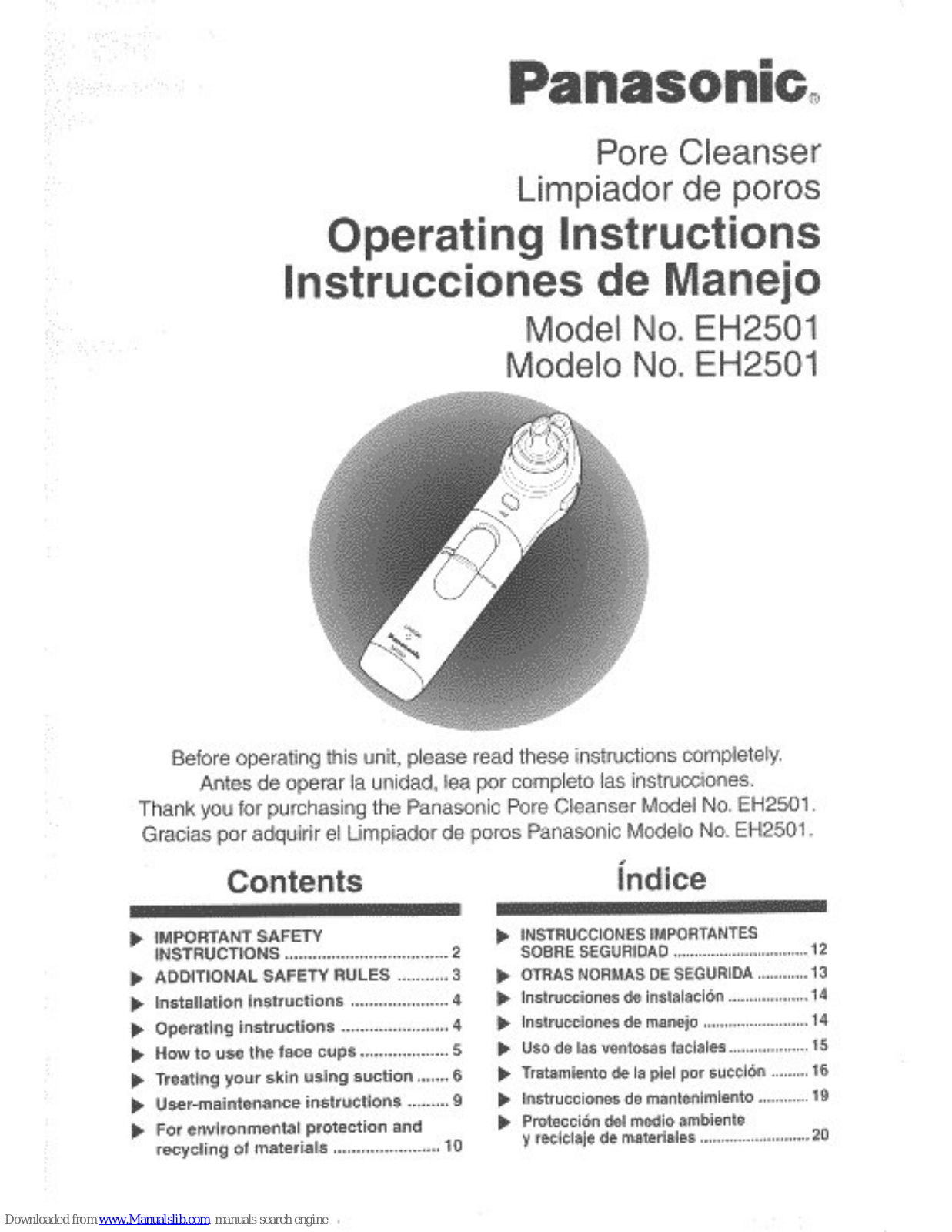 Panasonic EH2501S, EH2501 Operating Instructions Manual