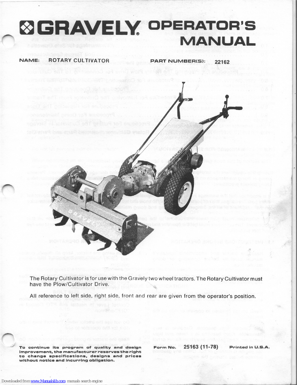 Gravely 22162 Operator's Manual