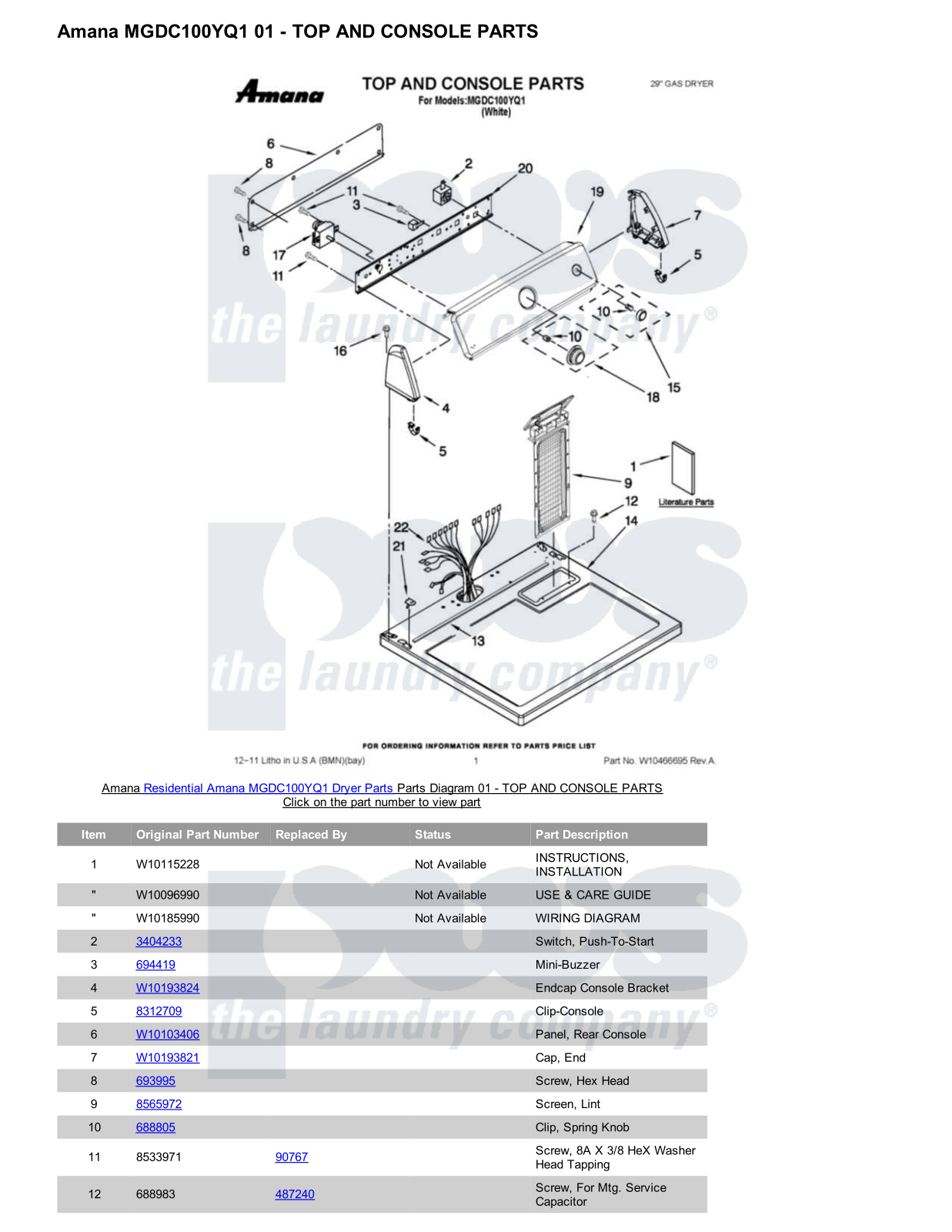 Amana MGDC100YQ1 Parts Diagram