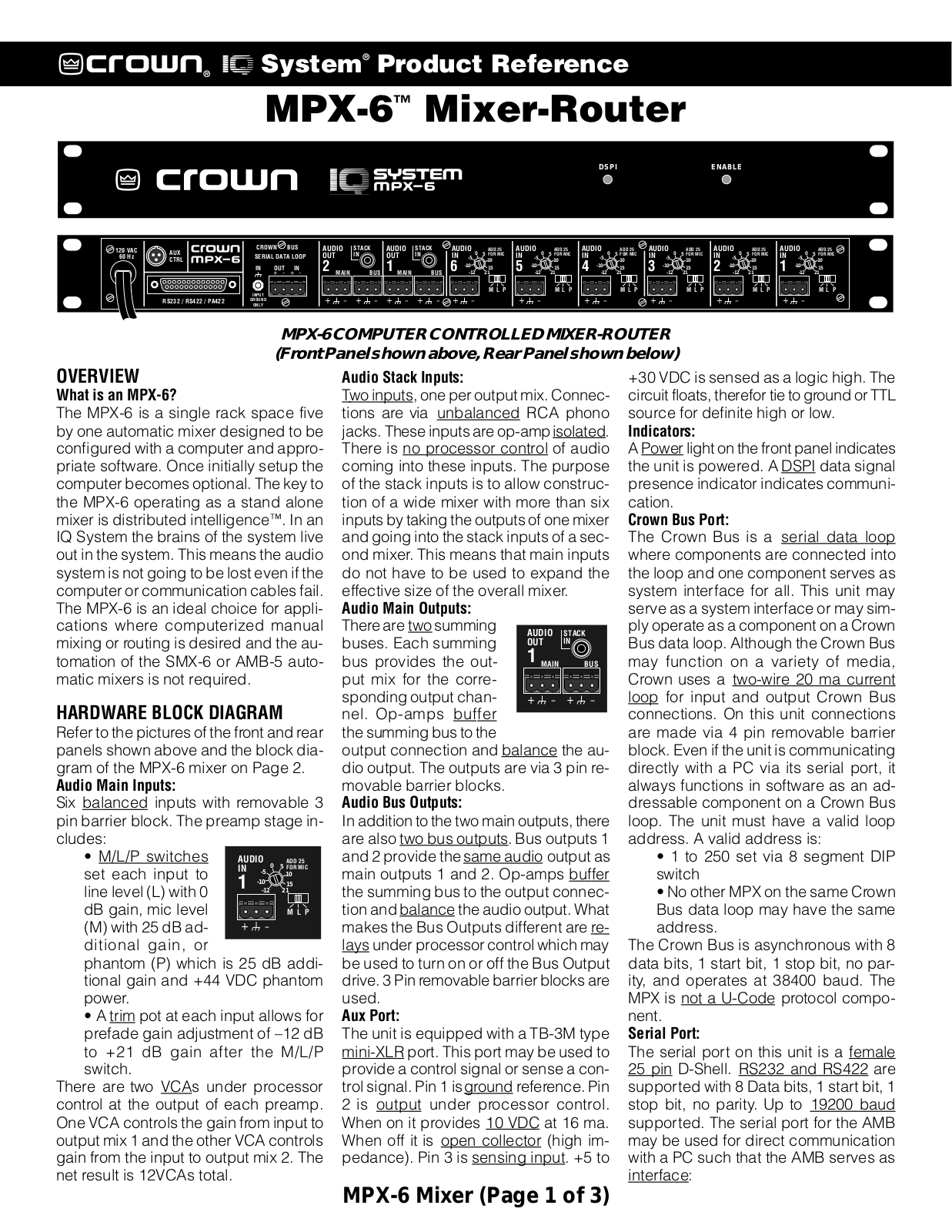 Crown MPX-6TM User Manual