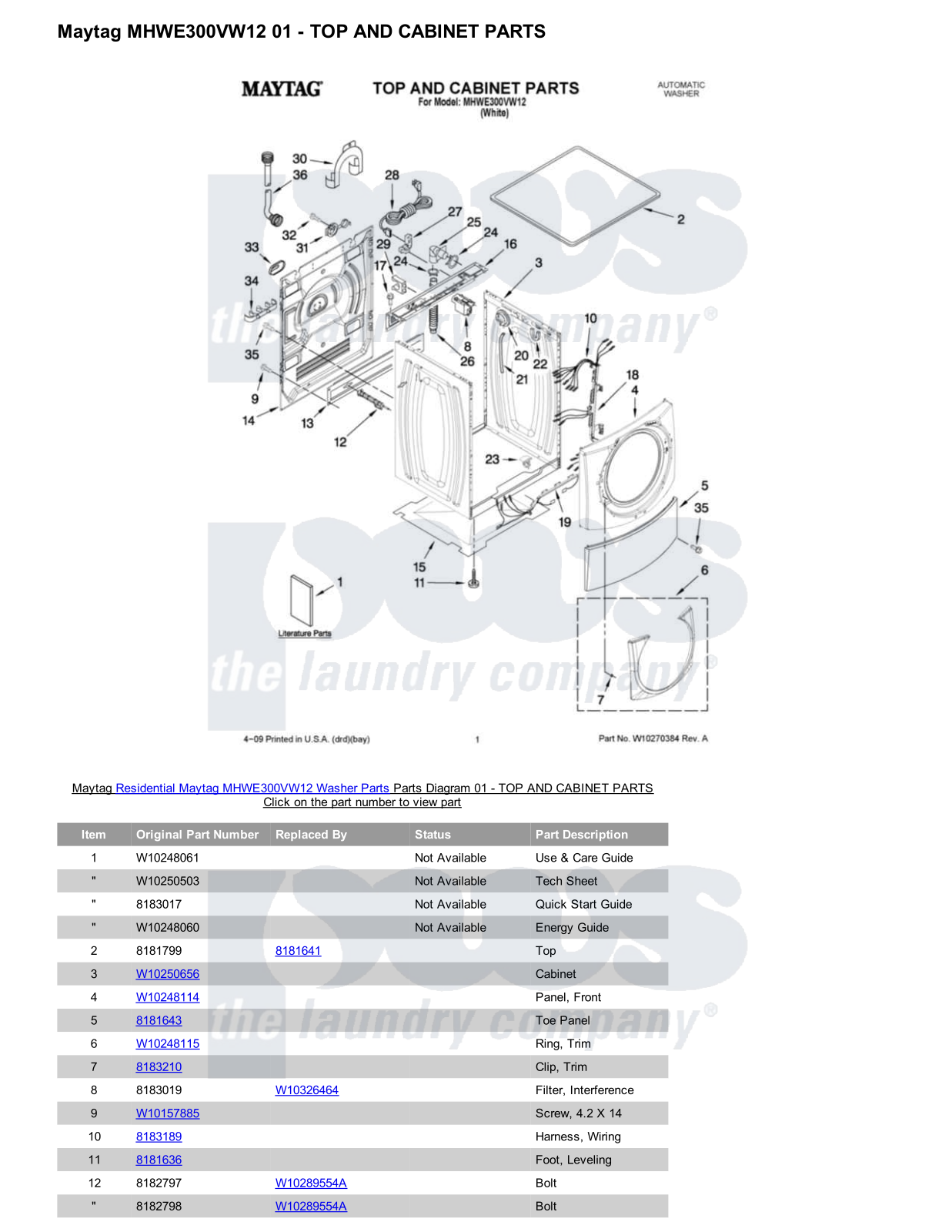 Maytag MHWE300VW12 Parts Diagram