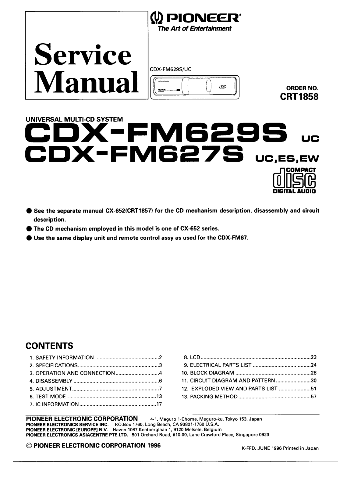 Pioneer CDXFM-627-S, CDXFM-629-S Service manual