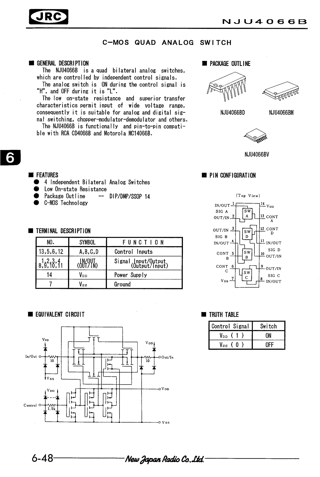 JRC NJU4066BD, NJU4066BM, NJU4066BV Datasheet