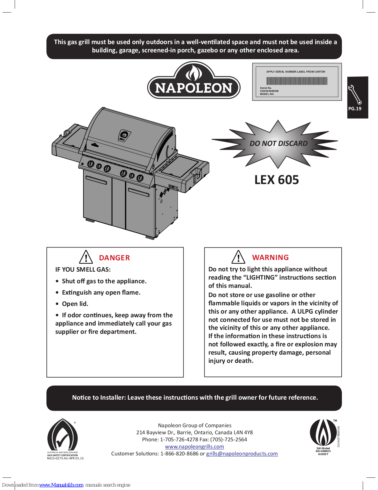 Napoleon LEX 605 Instructions Manual