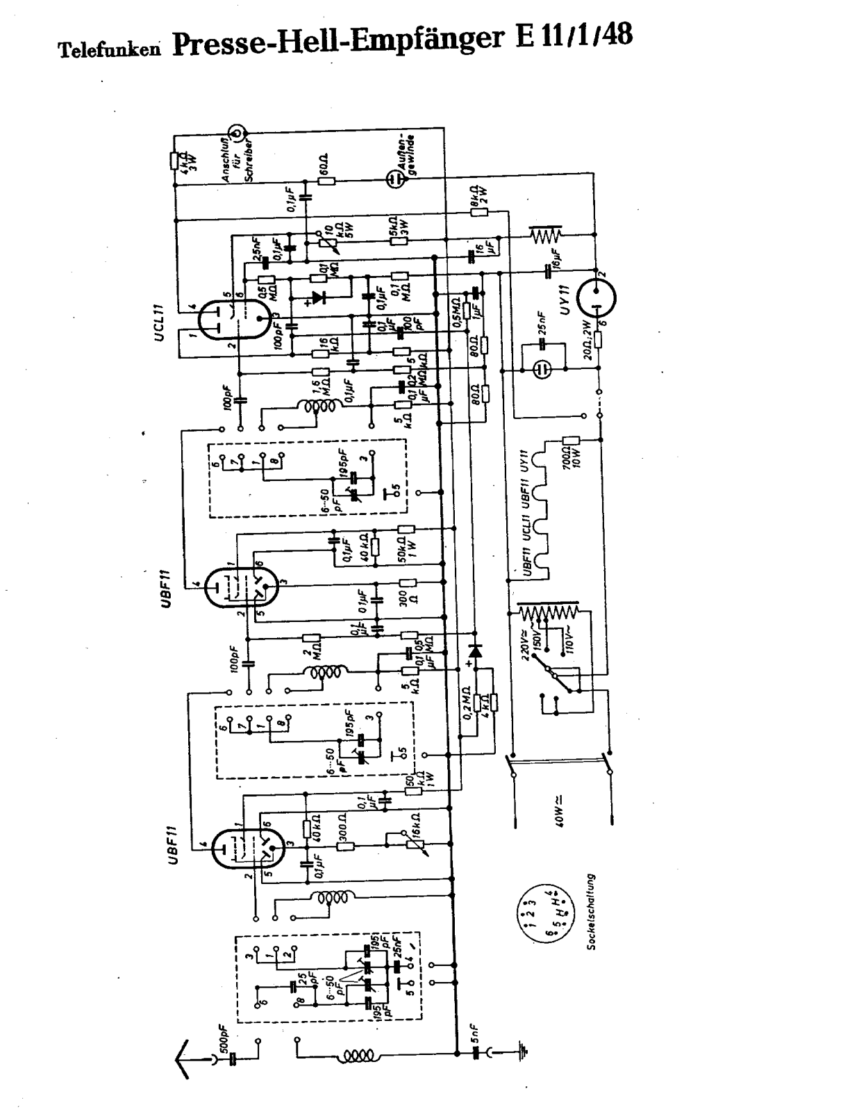 Telefunken Presse Hell Empfänger E 11 1 48 Cirquit Diagram