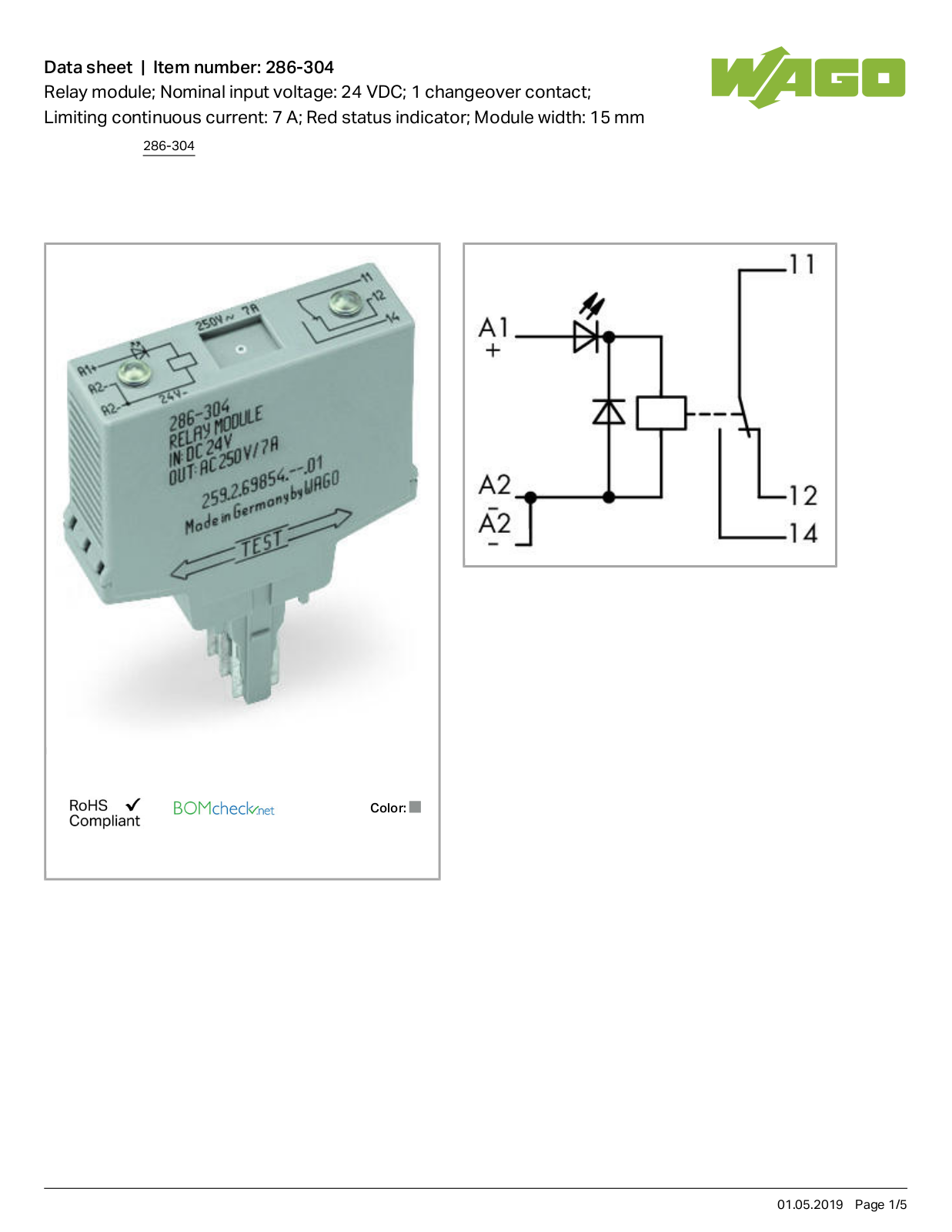 Wago 286-304 Data Sheet