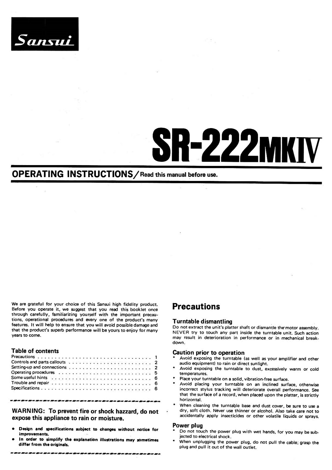 Sansui SR-222-Mk-IV Owners Manual