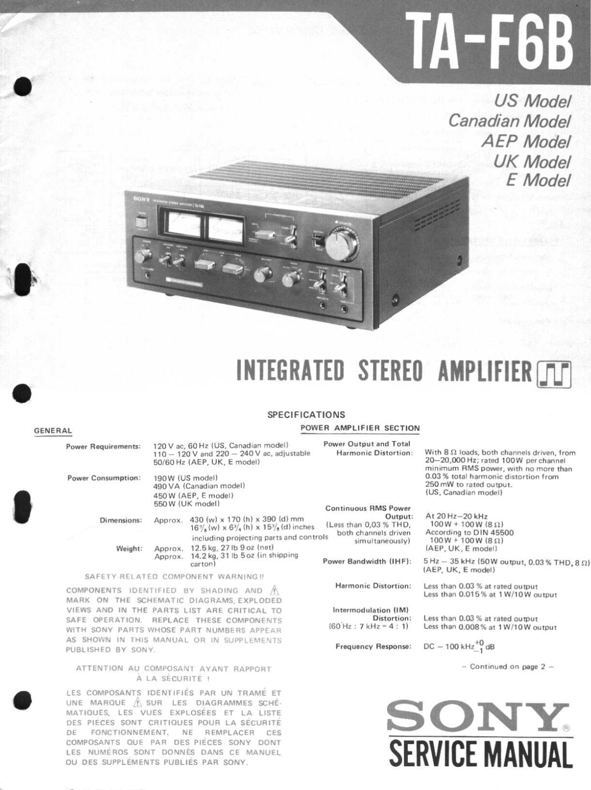 Sony TAF-6-B Service manual