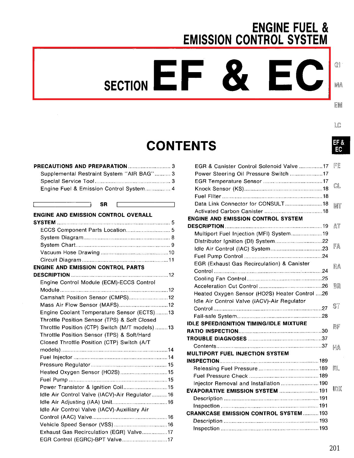 Nissan Sentra Emission Control System  EC 1994 Owner's Manual