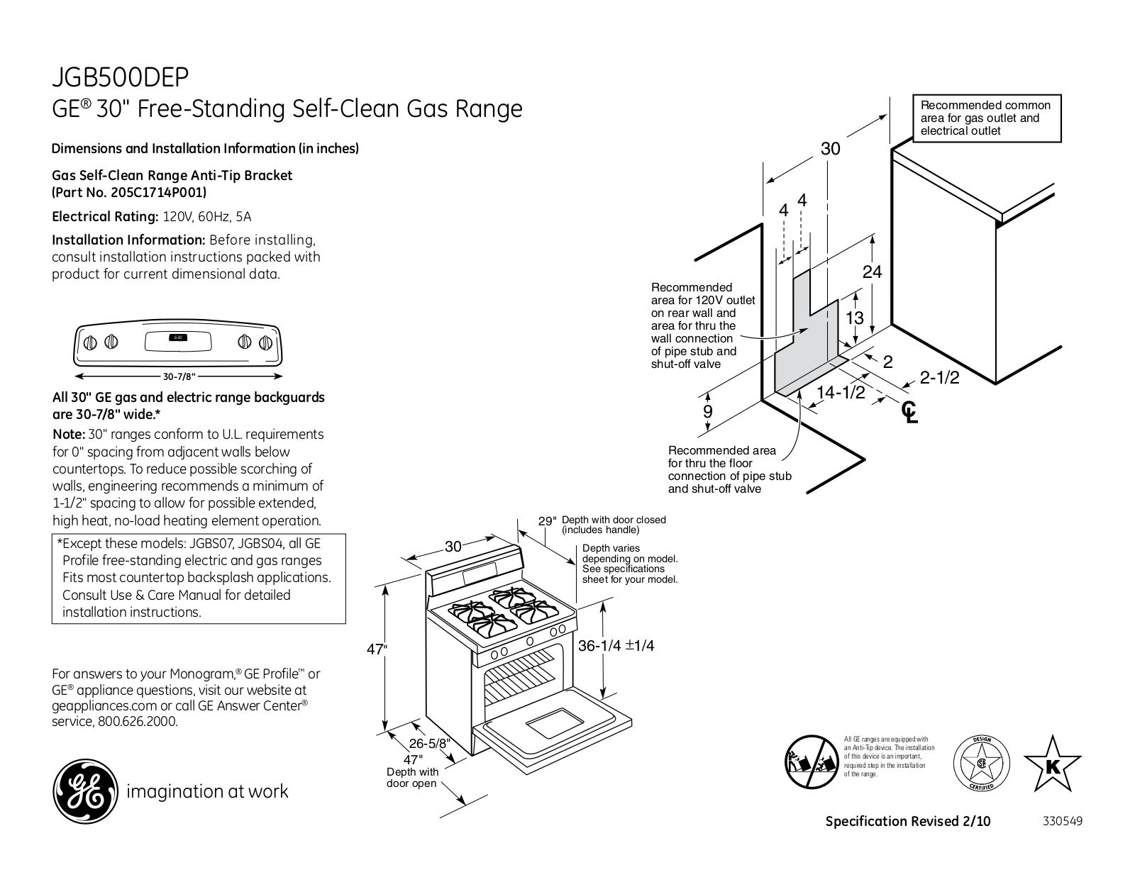 General Electric JGB500DEPBB User Manual