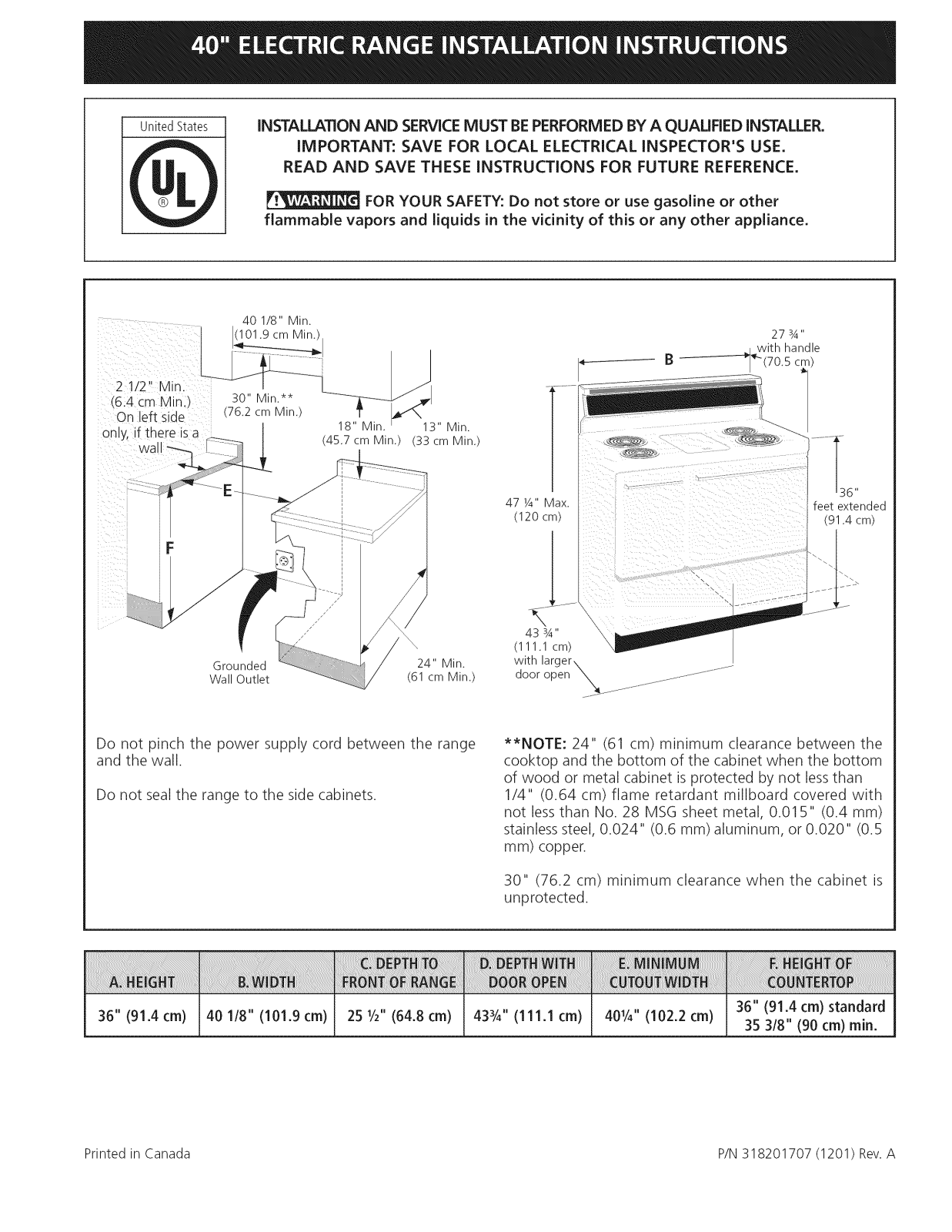 Frigidaire FFEF4005LWC, FFEF4015LWC, FFEF4017LBC Installation Guide - ManualMachine.com
