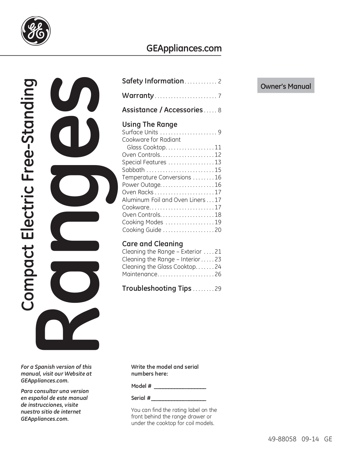 General Electric JAS02SNSS Owners Manual