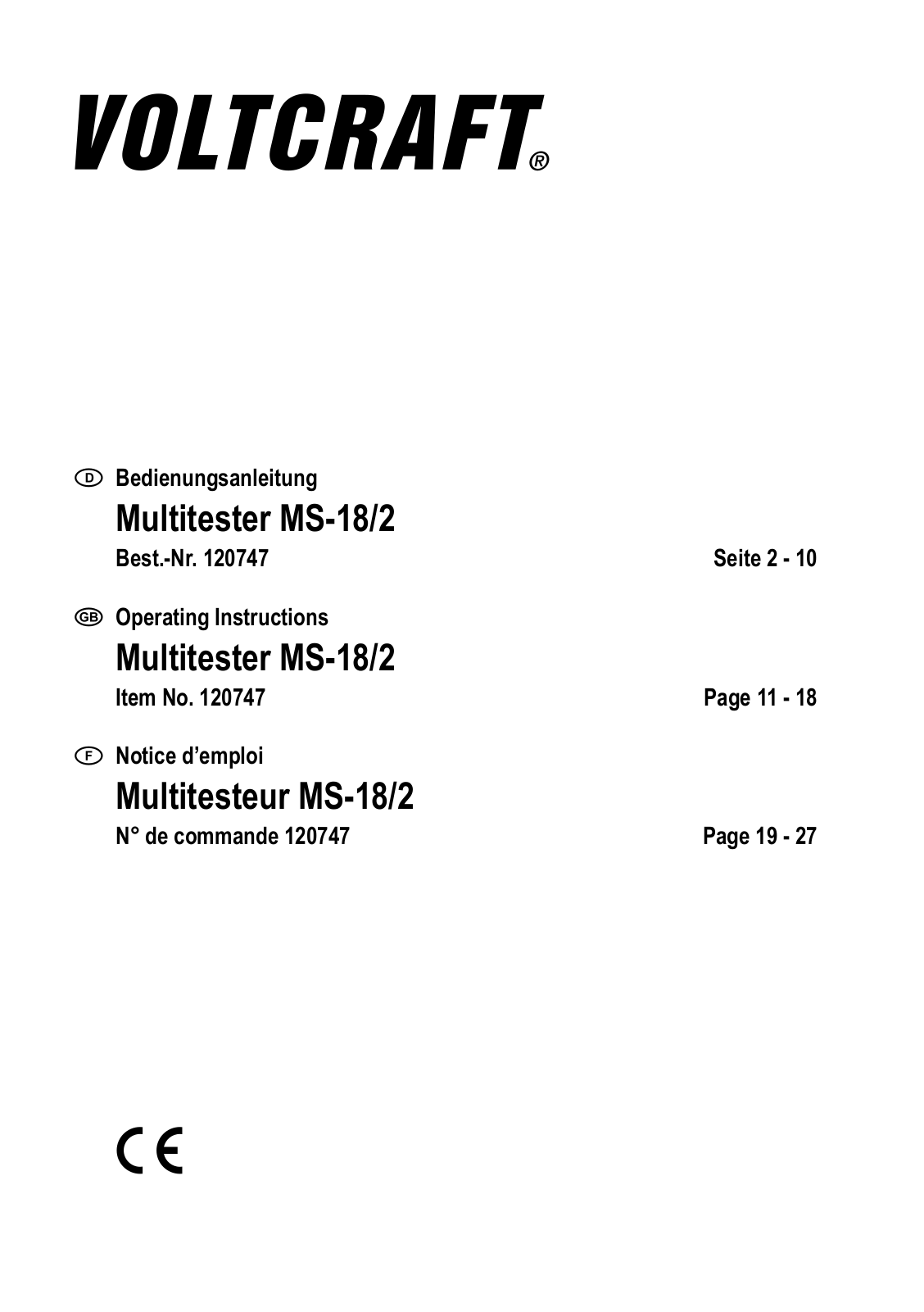 VOLTCRAFT MS-18/2 User guide