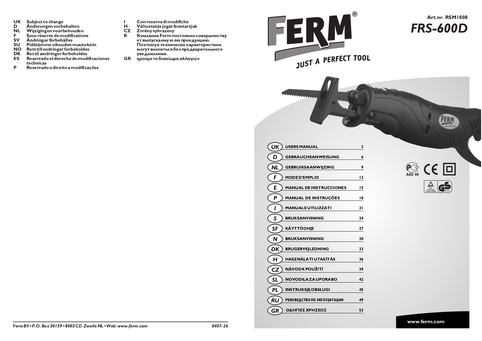 Ferm FRS-600D User Manual