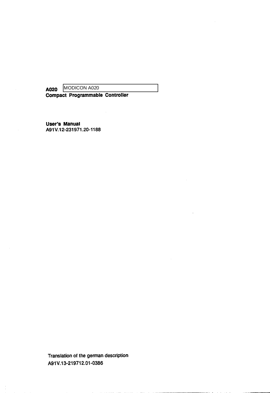 MODICON A020 User Manual - ManualMachine.com