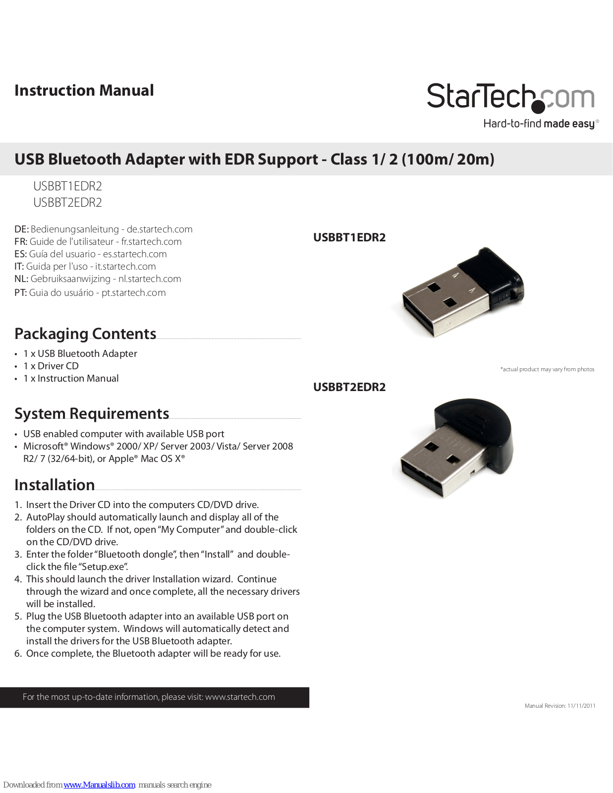 StarTech.com USBBT1EDR2, USBBT2EDR2, HDMI2DP Instruction Manual