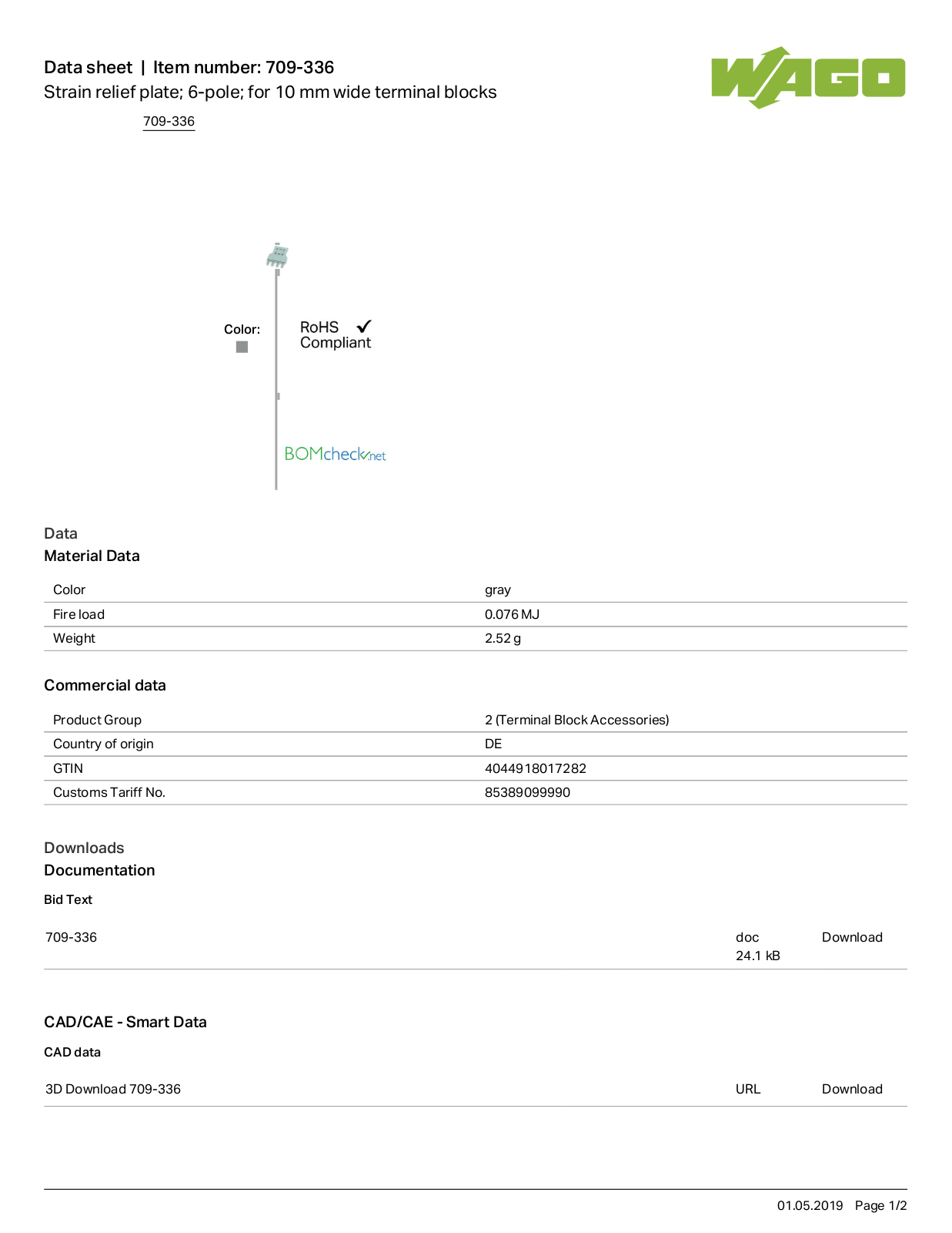 Wago 709-336 Data Sheet