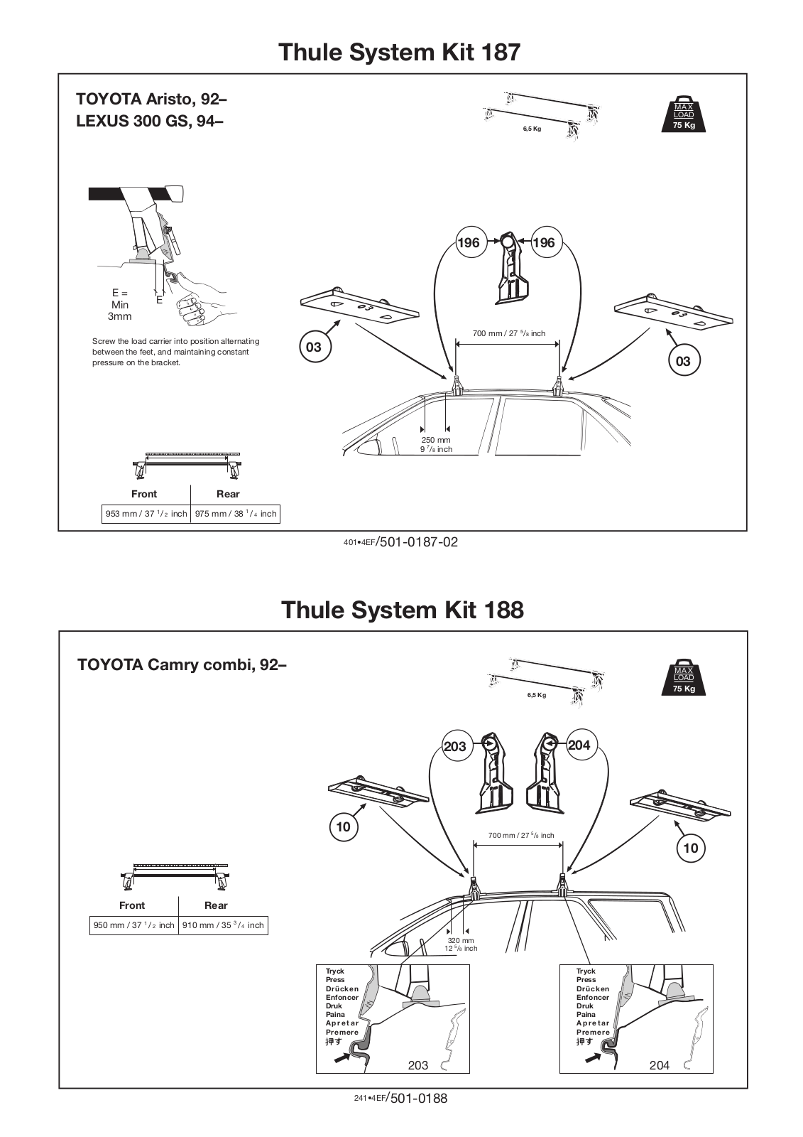 Thule 187, 188 User Manual